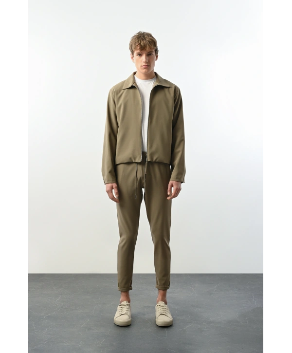 Erkek Polo Yaka İnce Baharlık Mont- Haki