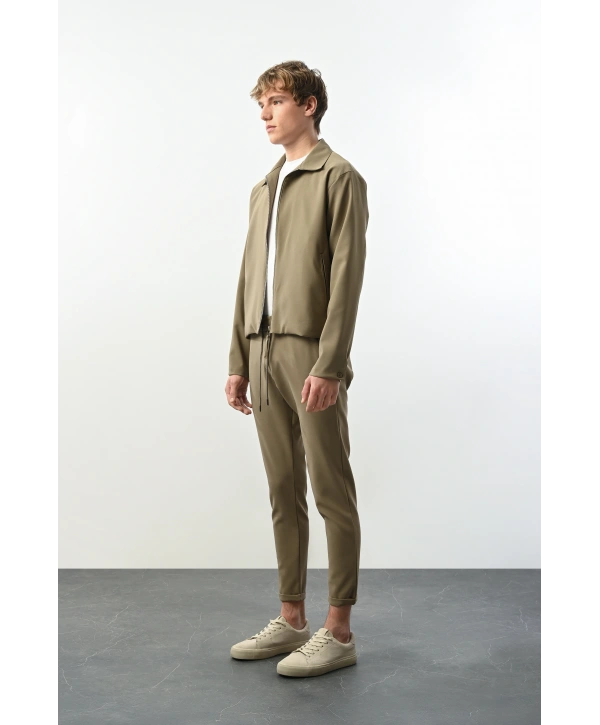 Erkek Polo Yaka İnce Baharlık Mont- Haki