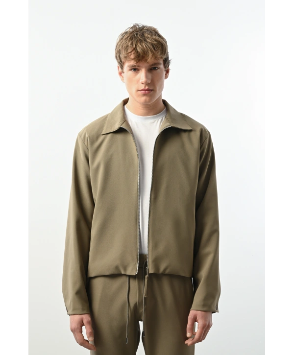 Erkek Polo Yaka İnce Baharlık Mont- Haki