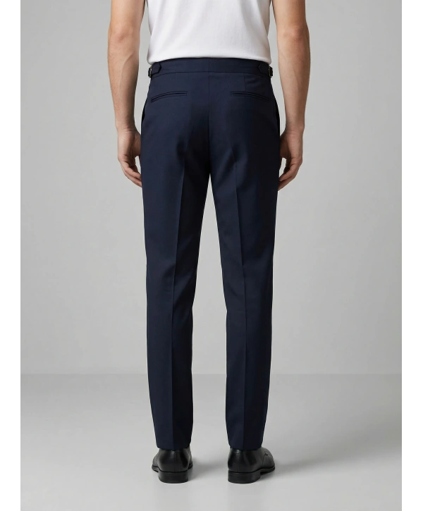 Erkek Dar Kesim Tokalı Yüksek Bel Pileli Duble Paça Keten Pantolon- Lacivert