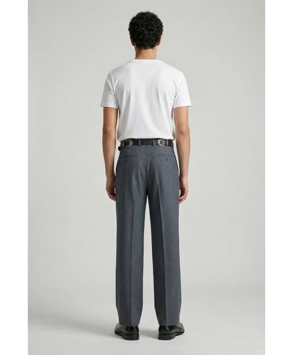Erkek Rahat Kesim Bagy Çizgili Pantolon- Gri