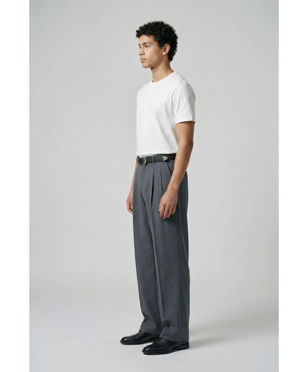 Erkek Rahat Kesim Bagy Çizgili Pantolon- Gri
