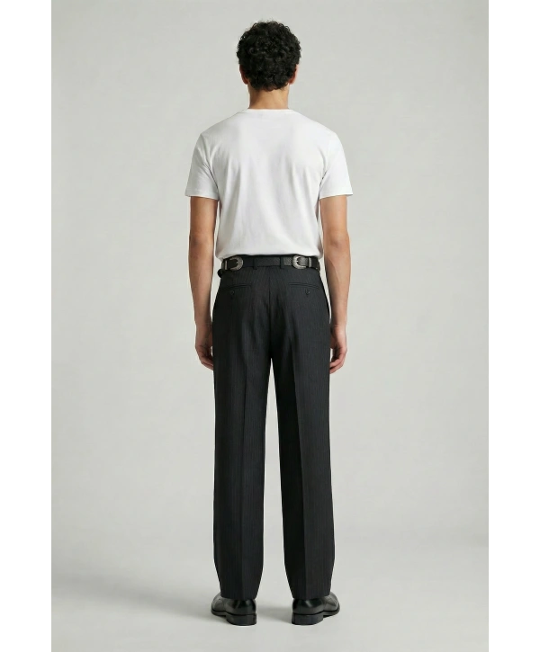 Erkek Rahat Kesim Bagy Çizgili Pantolon- Siyah