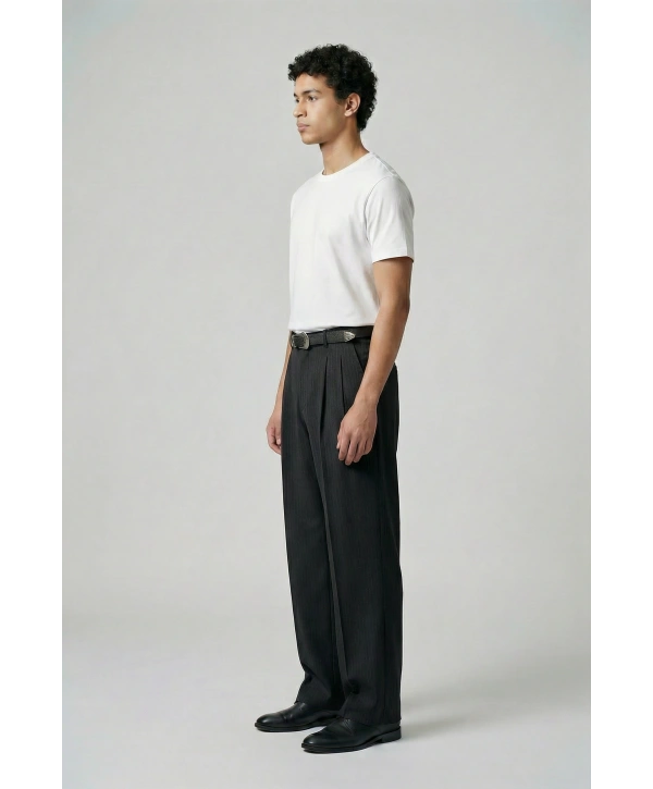 Erkek Rahat Kesim Bagy Çizgili Pantolon- Siyah