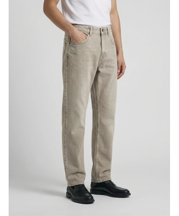 Erkek Rahat Kesim Bagy Kalıp Kot Pantolon- Bej