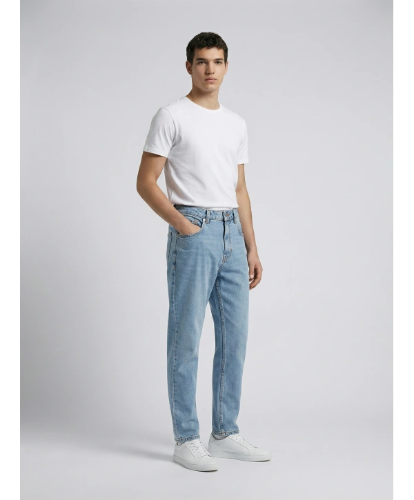 Erkek Boyfrend Likrasız Kot Pantolon- Mavi