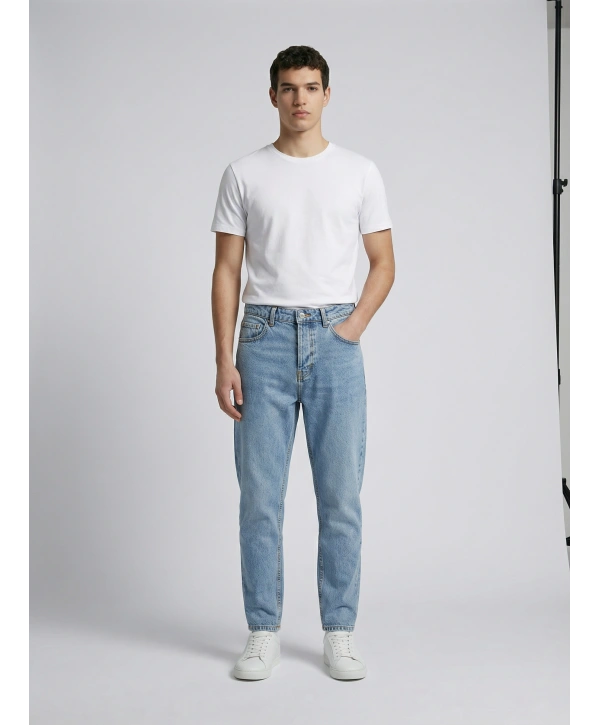 Erkek Boyfrend Likrasız Kot Pantolon- Mavi