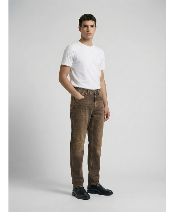 Erkek Boyfrend Likrasız Kot Pantolon- Kahverengi