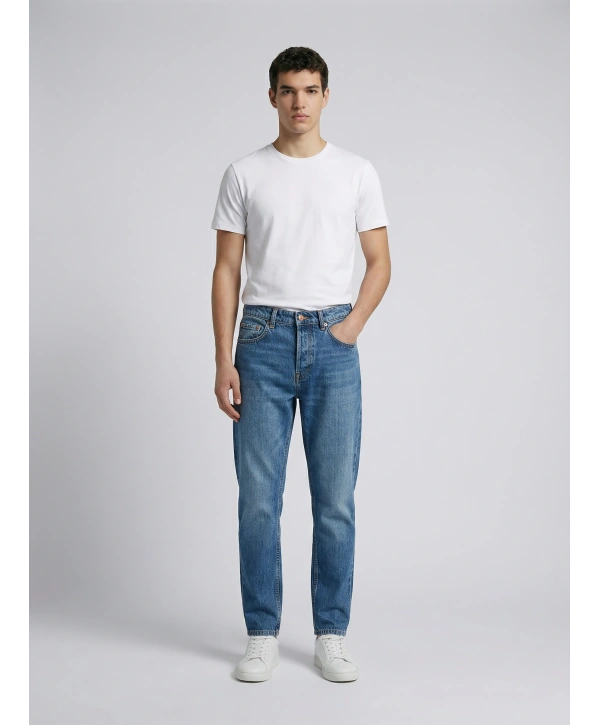 Erkek Boyfrend Likrasız Kot Pantolon- K Mavi