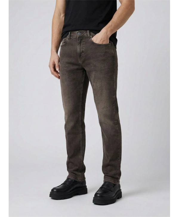 Erkek Dar Kesim Regularfit Likralı Kot Pantolon -KAhverengi