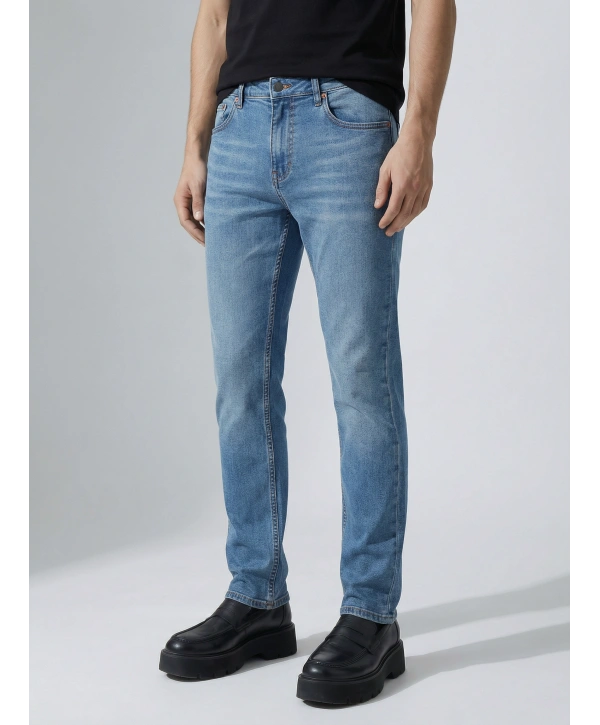 Erkek Dar Kesim Regularfit Likralı Kot Pantolon -Mavi