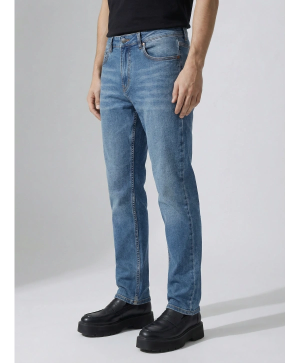 Erkek Dar Kesim Regularfit Likralı Kot Pantolon -Mavi