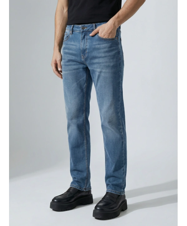 Erkek Dar Kesim Regularfit Likralı Kot Pantolon -Mavi