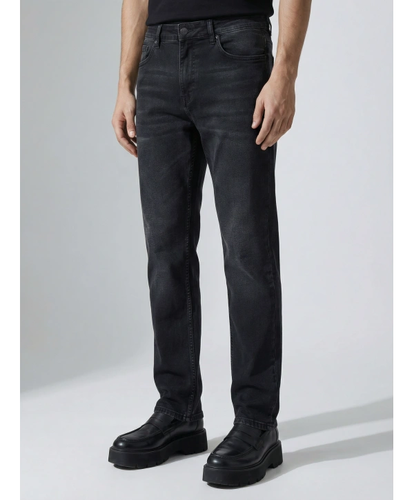 Erkek Dar Kesim Likralı Kot Pantolon-Siyah