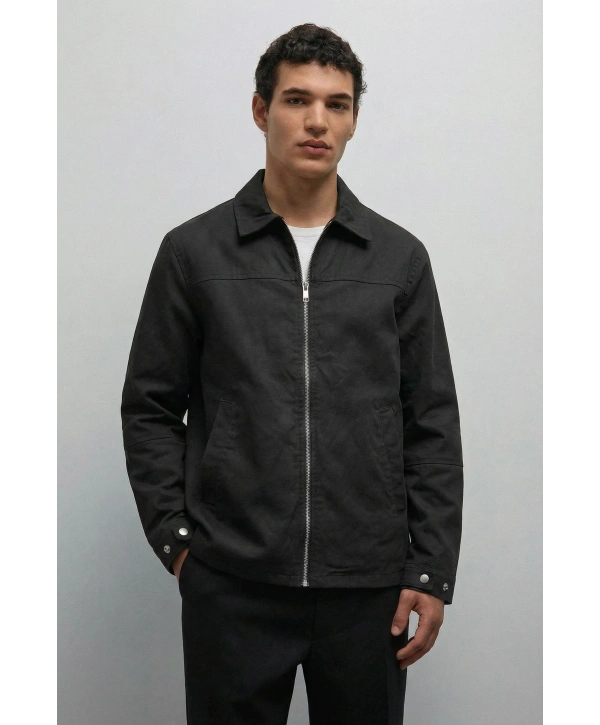 Erkek Normal Kalıp İnce Baharlık Mont- Siyah