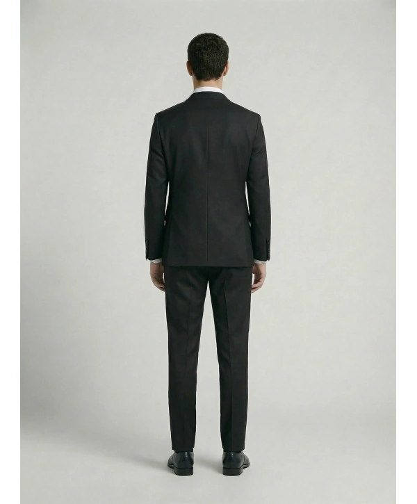 Erkek Dar Kesim İki Düğme Takım Elbise-Siyah