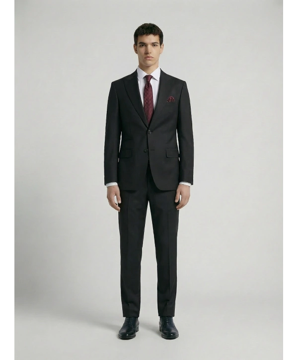 Erkek Dar Kesim İki Düğme Takım Elbise-Siyah