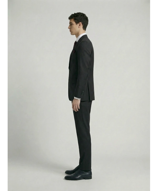 Erkek Dar Kesim İki Düğme Takım Elbise-Siyah