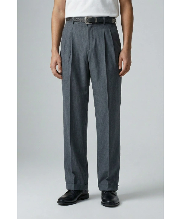 Erkek Rahat Kesim Bagy Çizgili Pantolon- Gri