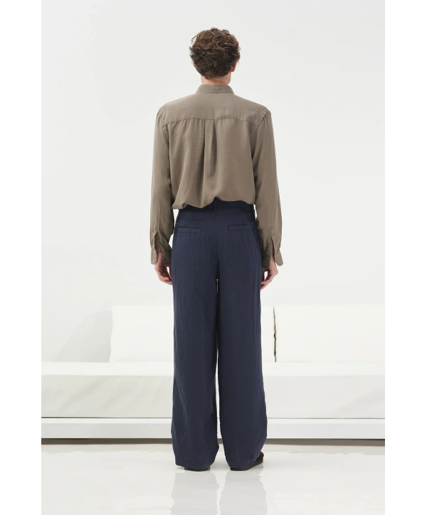 Erkek Tensel Kumaş Owersize Uzun Kollu Gömlek- Haki