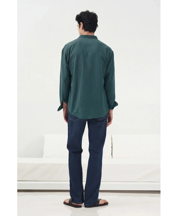 Erkek Owersize Fresh Keten Gömlek- Yeşil