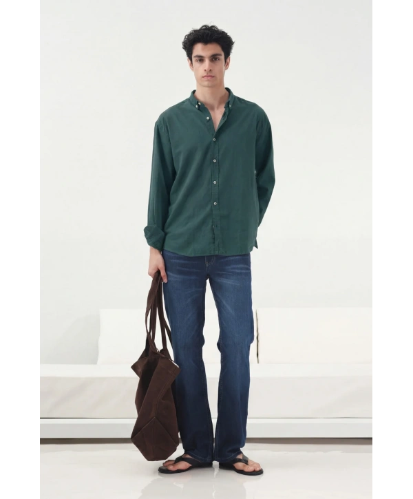 Erkek Owersize Fresh Keten Gömlek- Yeşil