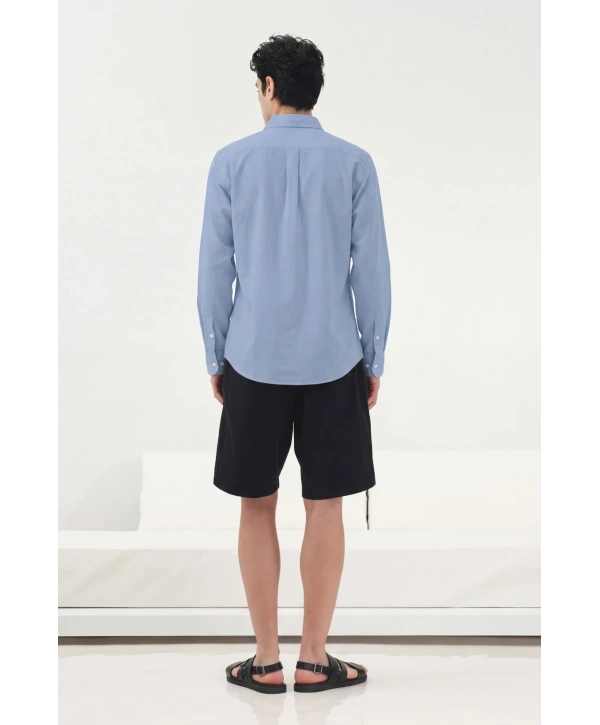 Erkek Owersize Fresh Keten Gömlek- B Mavi