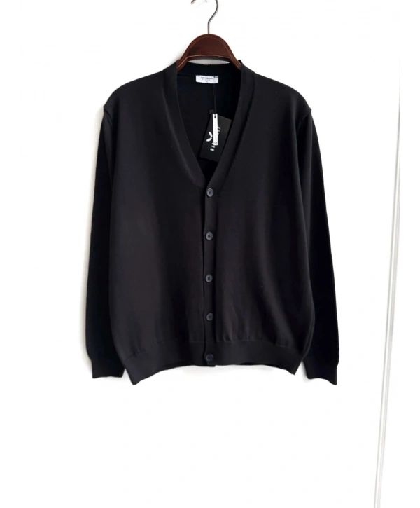 Erkek Normal Kesim Uzun Kollu Düğmeli Hırka Triko -Siyah