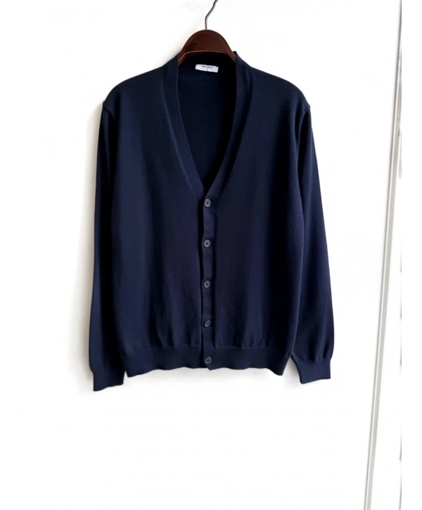 Erkek Normal Kesim Uzun Kollu Düğmeli Hırka Triko -Lacivert