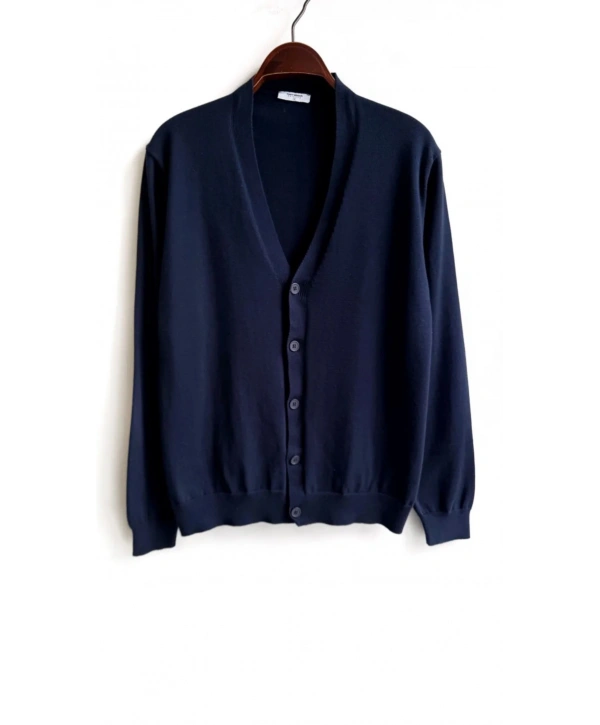 Erkek Normal Kesim Uzun Kollu Düğmeli Hırka Triko -Lacivert