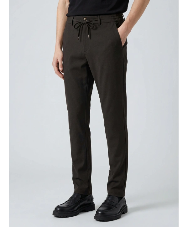 Erkek Beli Lastikli Likralı Joger Pantolon-Kahverengi