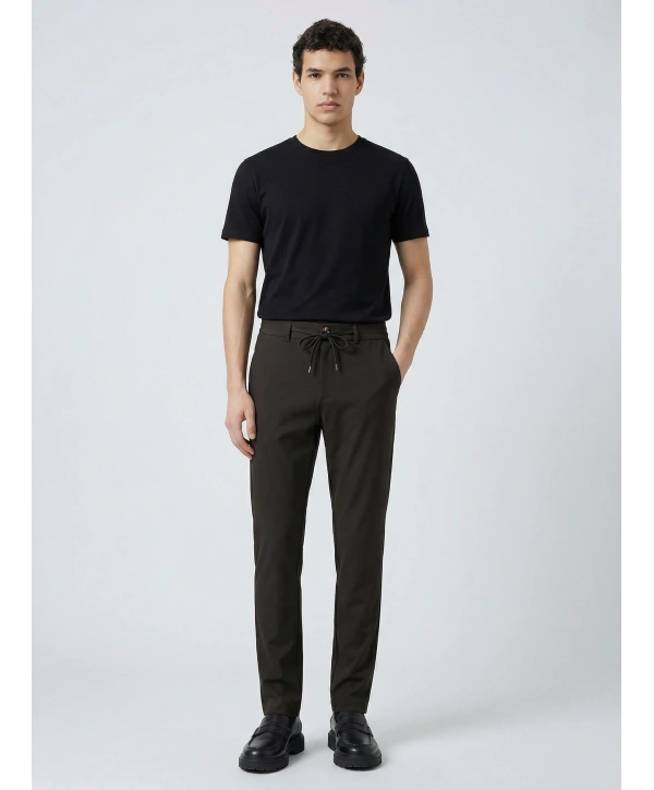 Erkek Beli Lastikli Likralı Joger Pantolon-Kahverengi