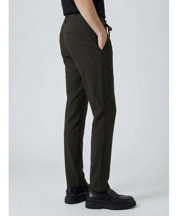 Erkek Beli Lastikli Likralı Joger Pantolon-Kahverengi