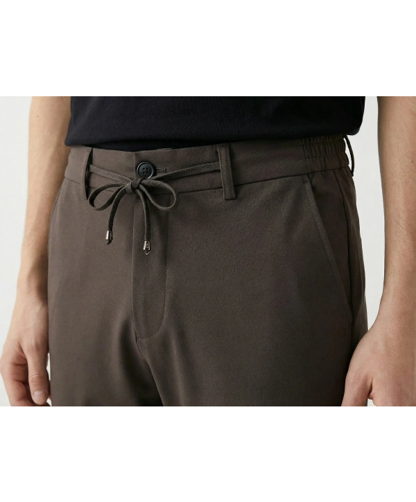 Erkek Beli Lastikli Likralı Joger Pantolon-Kahverengi