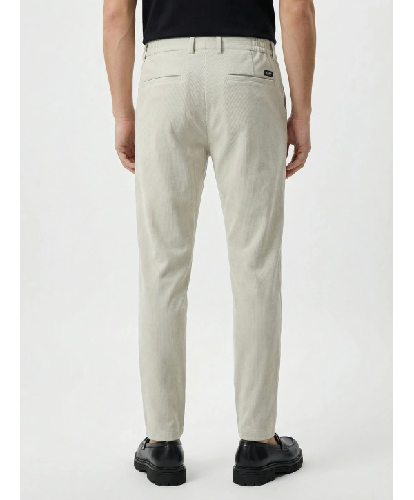 Erkek Beli Lastikli Likralı Joger Pantolon-Krem