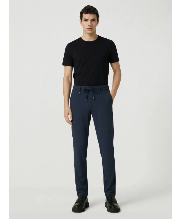 Erkek Beli Lastikli Likralı Joger Pantolon-Lacivert