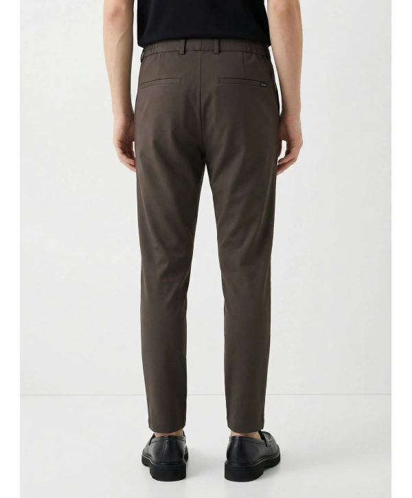 Erkek Beli Lastikli Likralı Joger Pantolon-Kahverengi