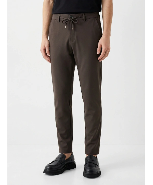 Erkek Beli Lastikli Likralı Joger Pantolon-Kahverengi