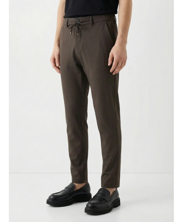 Erkek Beli Lastikli Likralı Joger Pantolon-Kahverengi