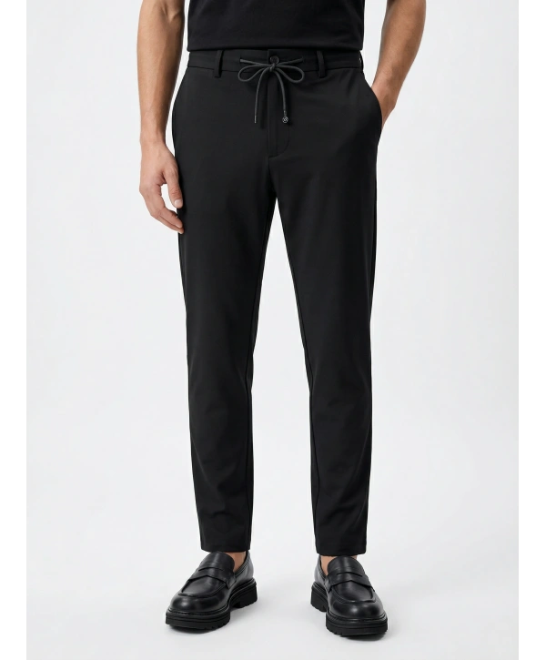 Erkek Beli Lastikli Likralı Joger Pantolon-Siyah