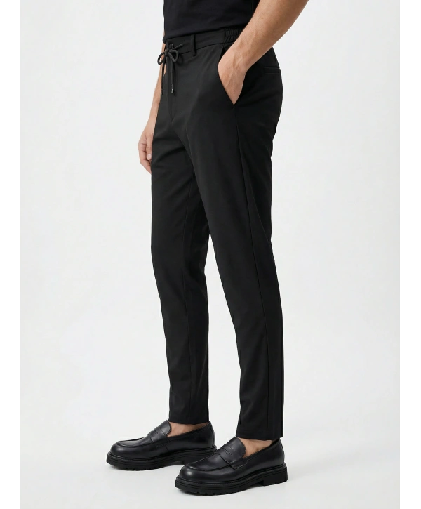 Erkek Beli Lastikli Likralı Joger Pantolon-Siyah