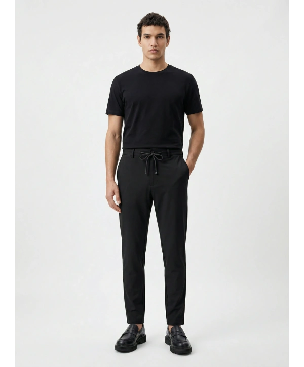 Erkek Beli Lastikli Likralı Joger Pantolon-Siyah