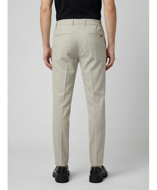 Erkek Beli Lastikli Likralı Joger Pantolon-Krem