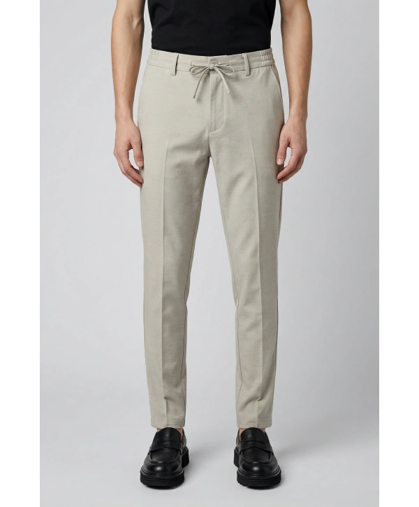 Erkek Beli Lastikli Likralı Joger Pantolon-Krem