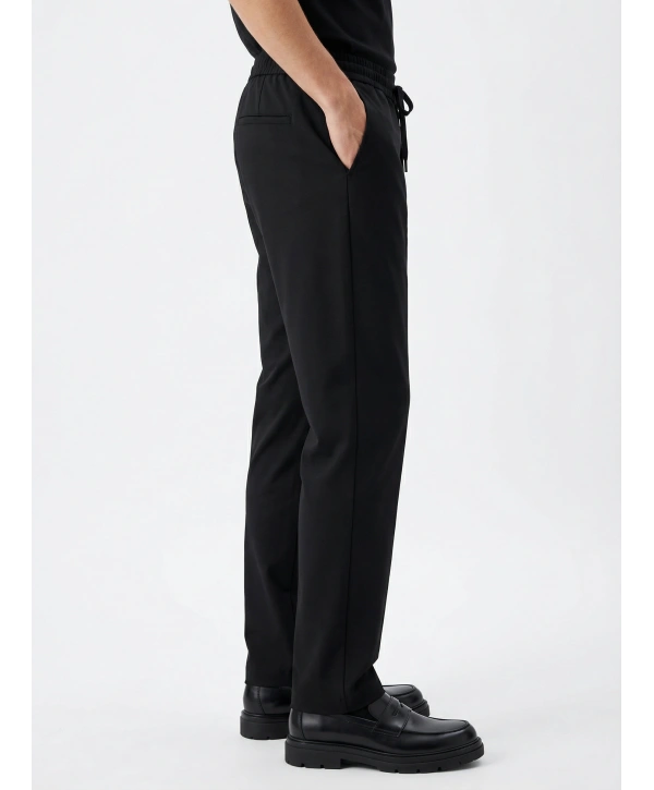 Erkek Beli Lastikli Likralı Joger Pantolon-Siyah