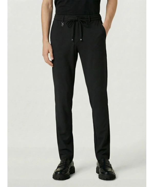 Erkek Beli Lastikli Likralı Joger Pantolon-Siyah