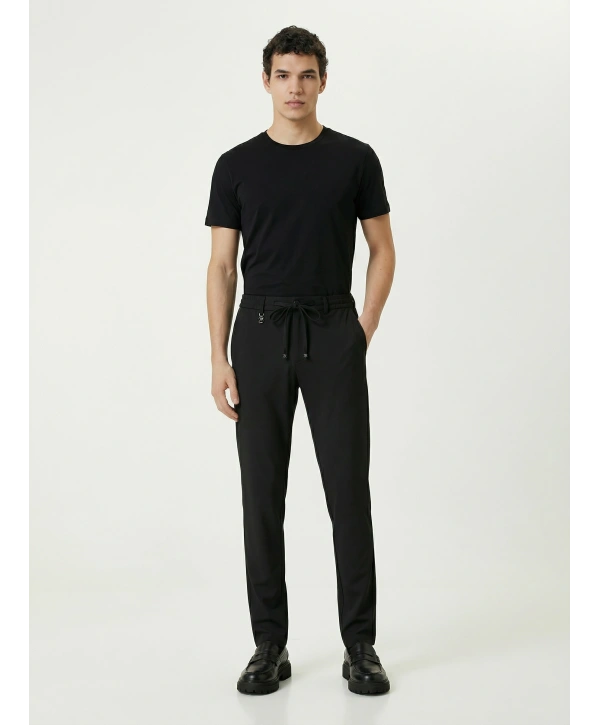 Erkek Beli Lastikli Likralı Joger Pantolon-Siyah