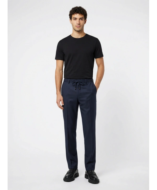 Erkek Beli Lastikli Likralı Joger Pantolon-Lacivert