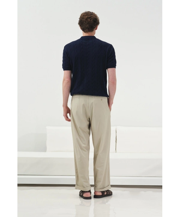 Erkek Normal Kalıp Polo Yaka Triko Kuma Thişört - Lacivert