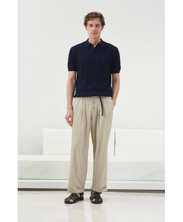 Erkek Normal Kalıp Polo Yaka Triko Kuma Thişört - Lacivert